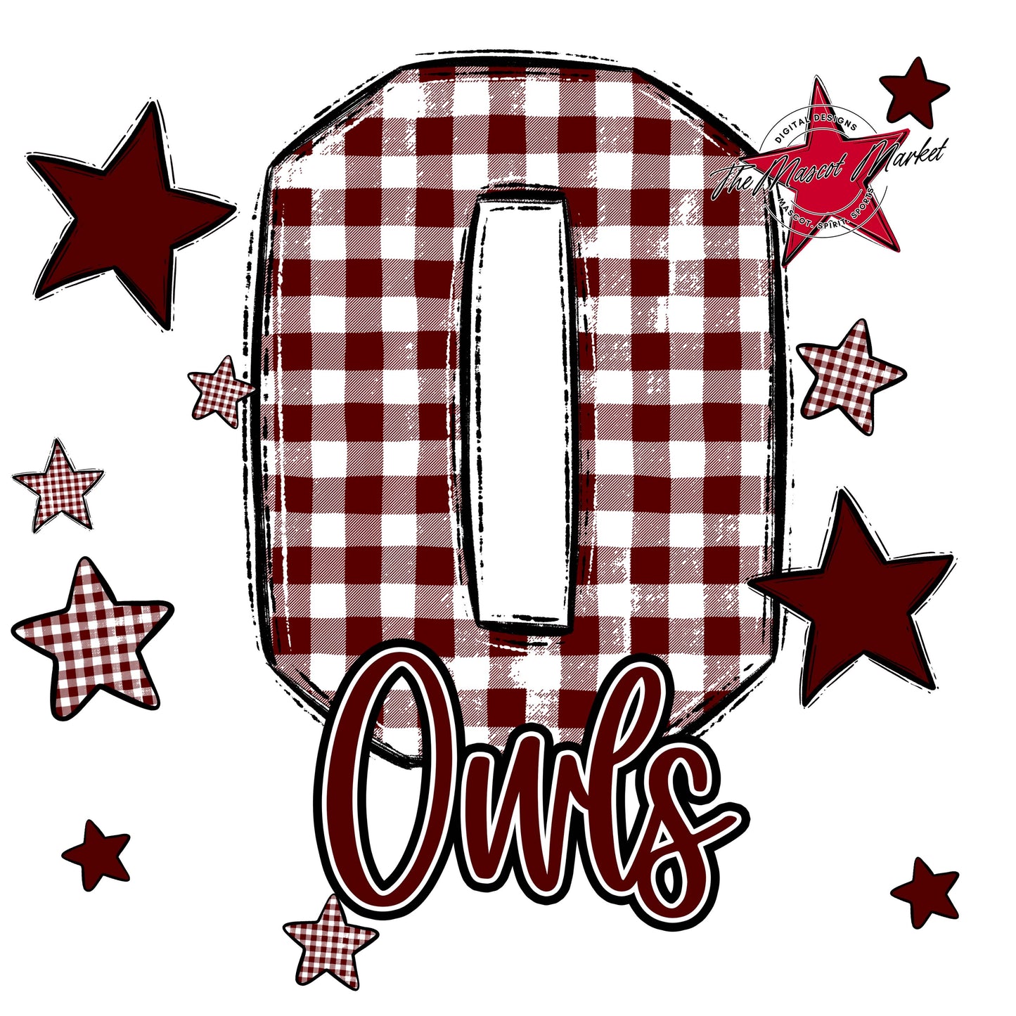 Owls Plaid Star Design-Maroon