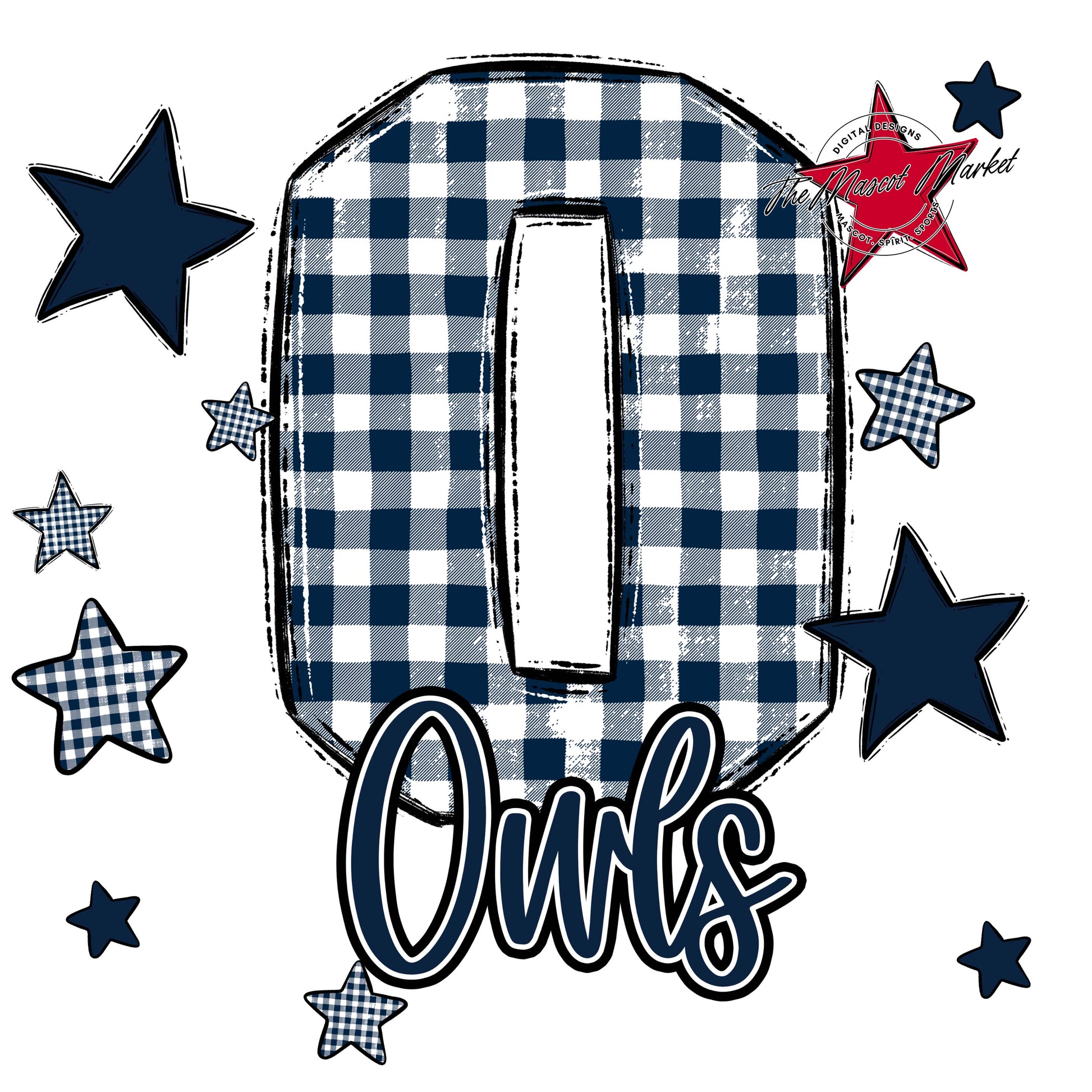 Owls Plaid Star Design-Navy