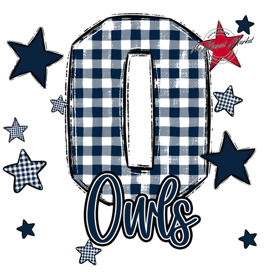 Owls Plaid Star Design-Navy