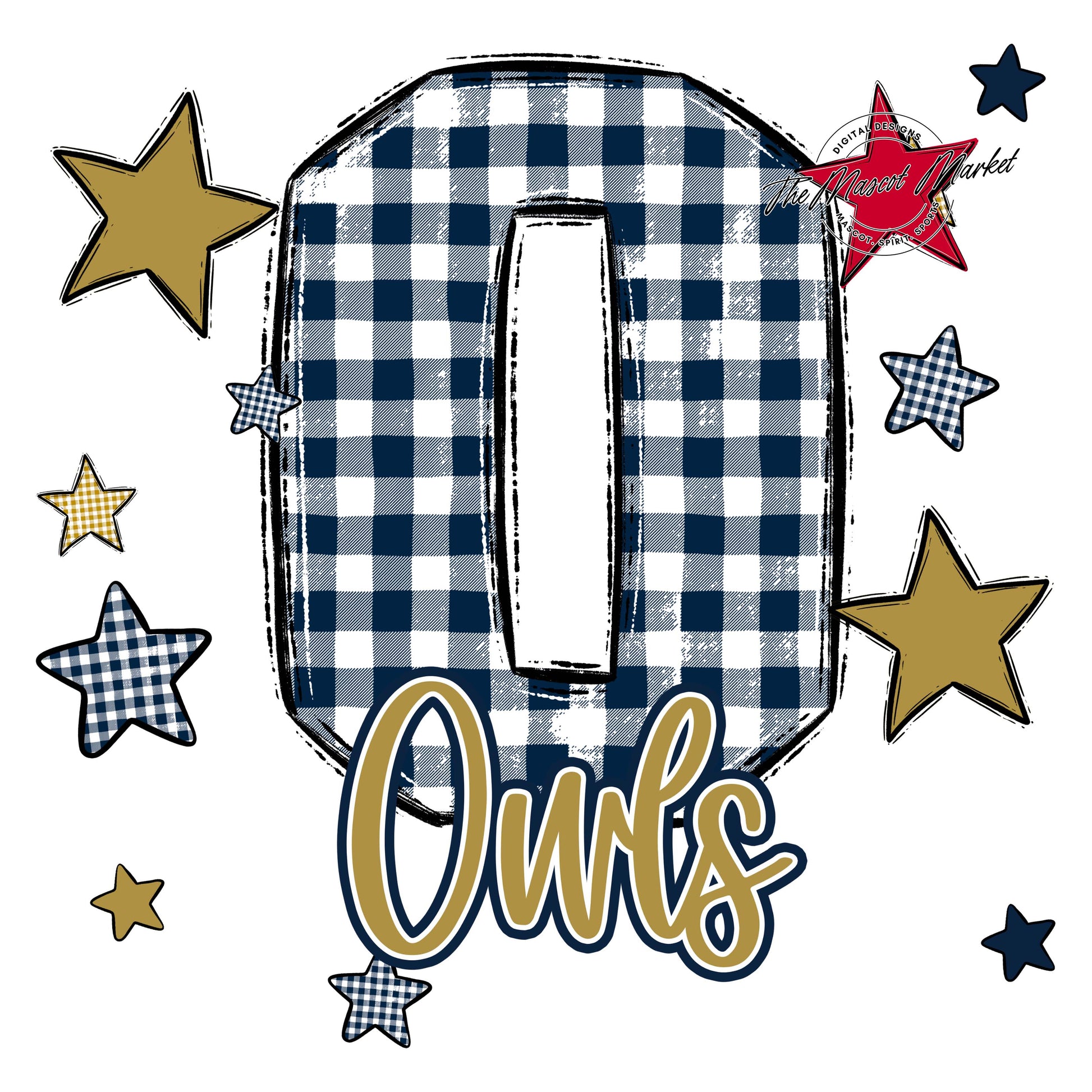 Owls Plaid Star Design-Navy & Gold