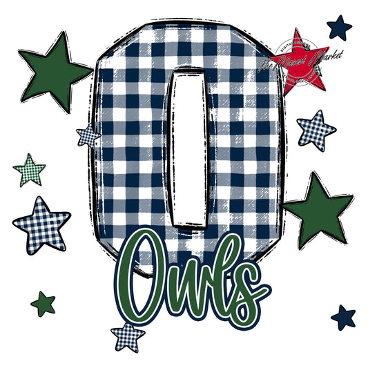 Owls Plaid Star Design-Navy & Green
