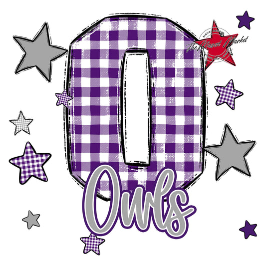Owls Plaid Star Design-Purple & Grey