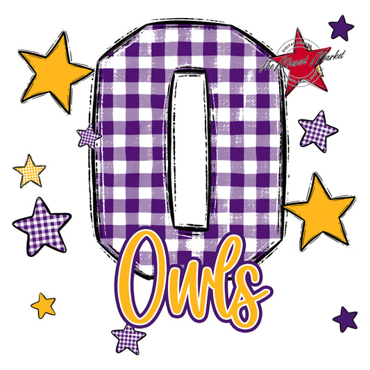 Owls Plaid Star Design-Purple & Yellow