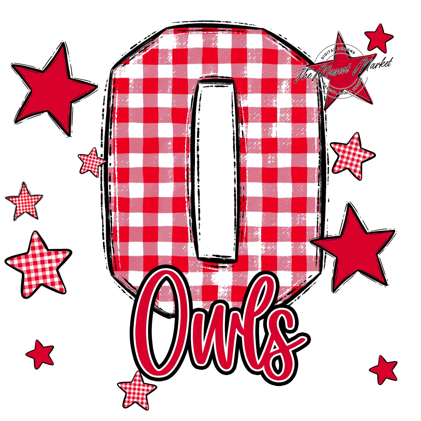 Owls Plaid Star Design-Red