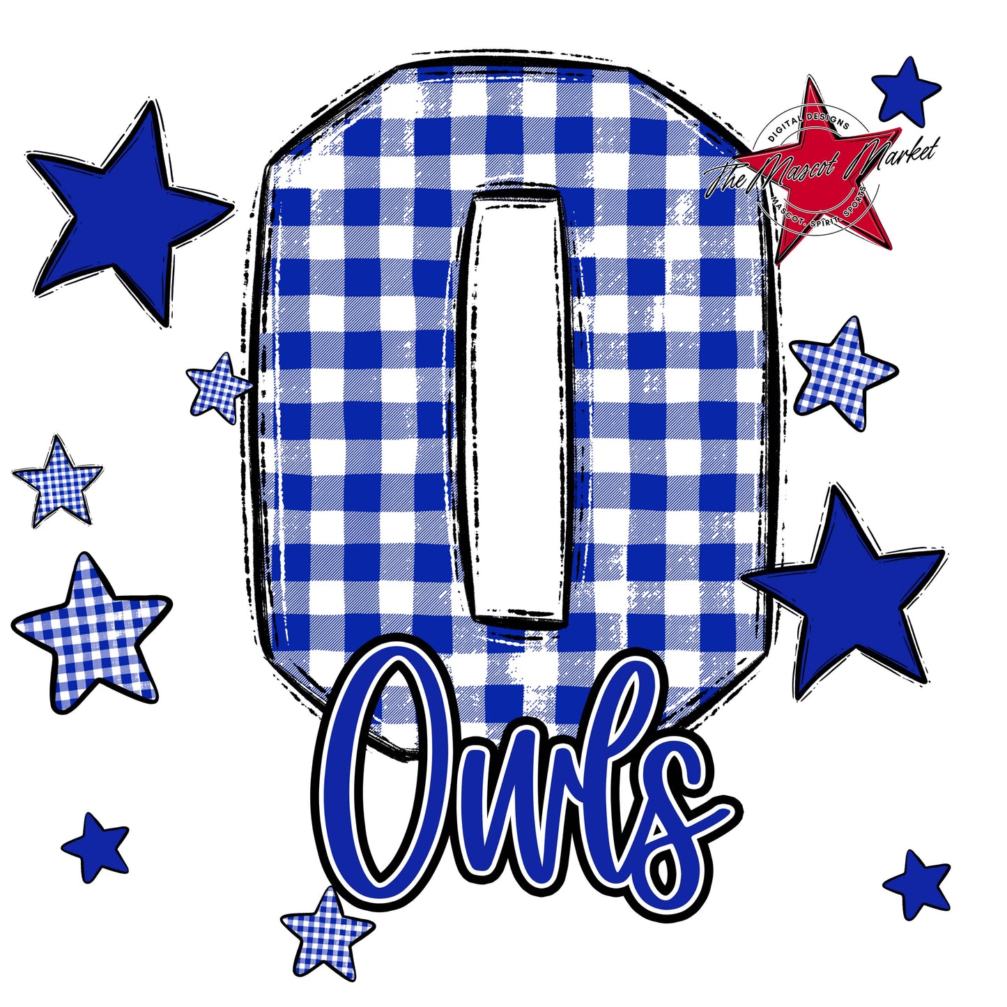 Owls Plaid Star Design-Royal Blue