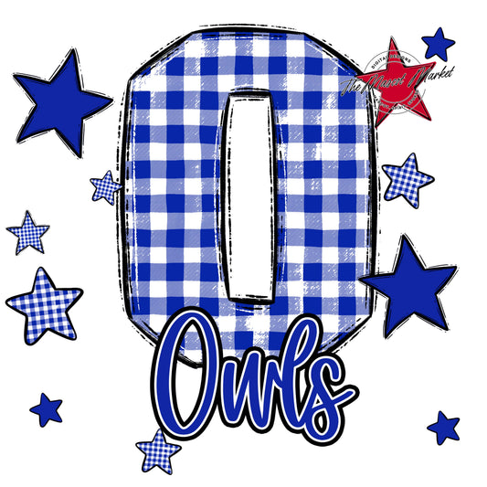Owls Plaid Star Design-Royal Blue