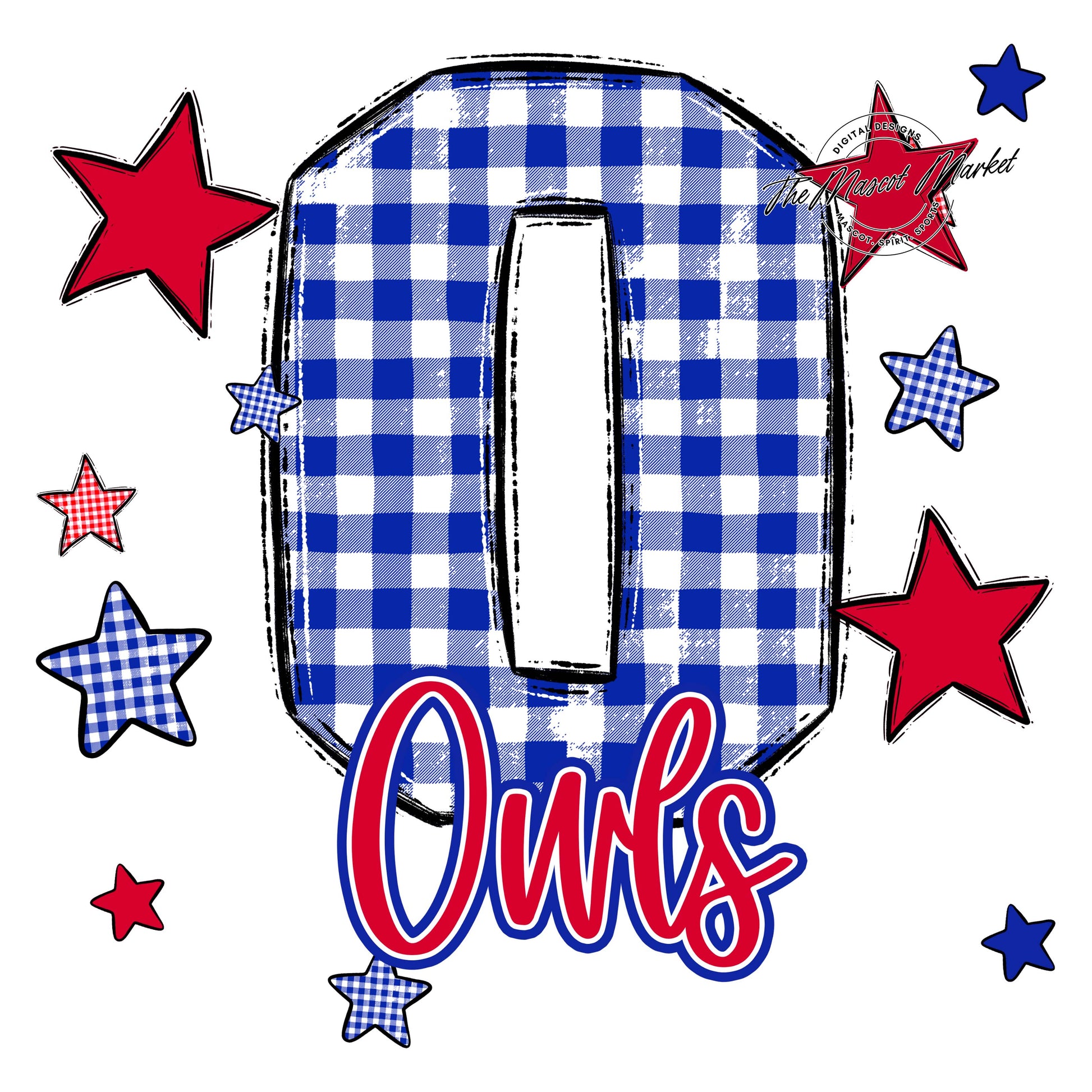 Owls Plaid Star Design-Royal Blue & Red