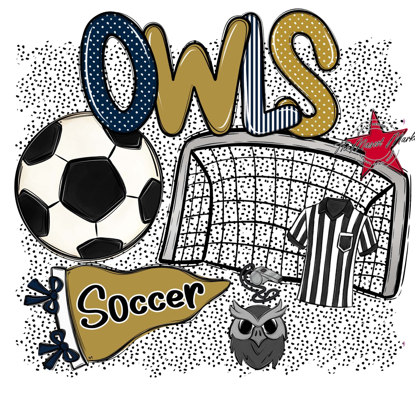 Owls Soccer Spirit-Navy & Gold