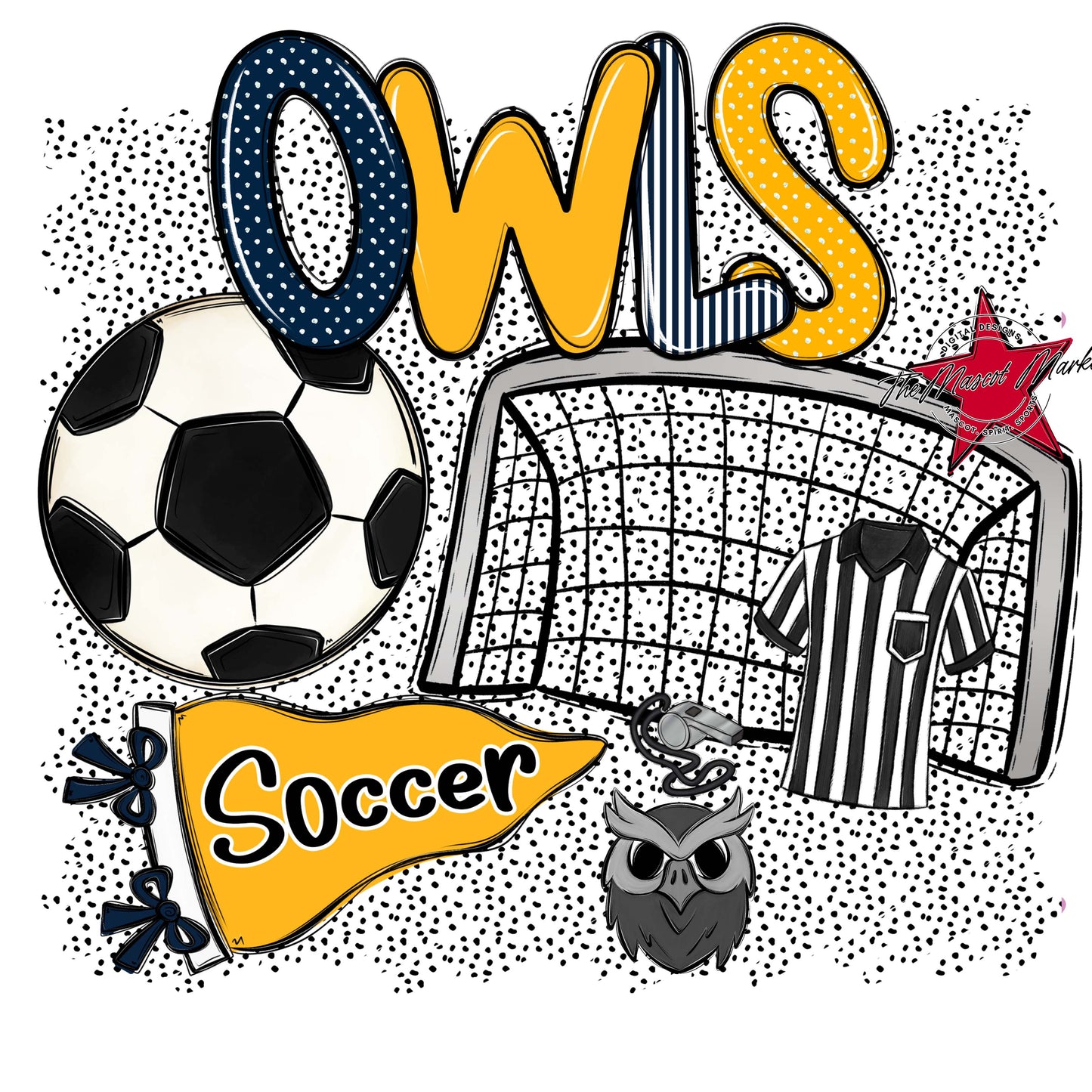 Owls Soccer Spirit-Navy & Yellow