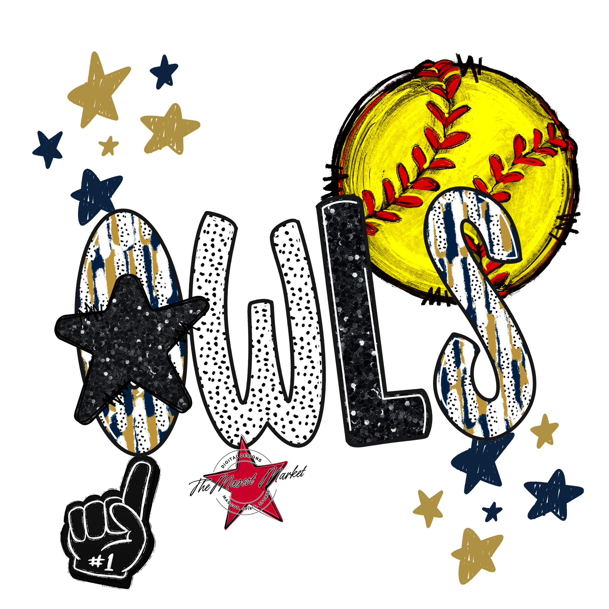 Owls Softball Scrape-Navy-Gold