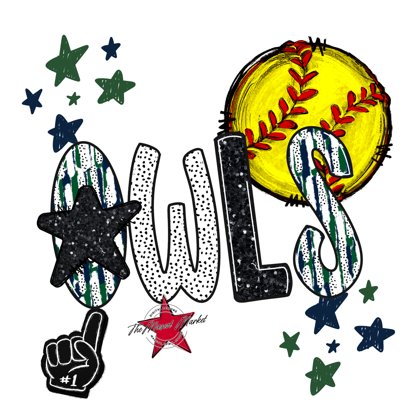 Owls Softball Scrape-Navy-Green
