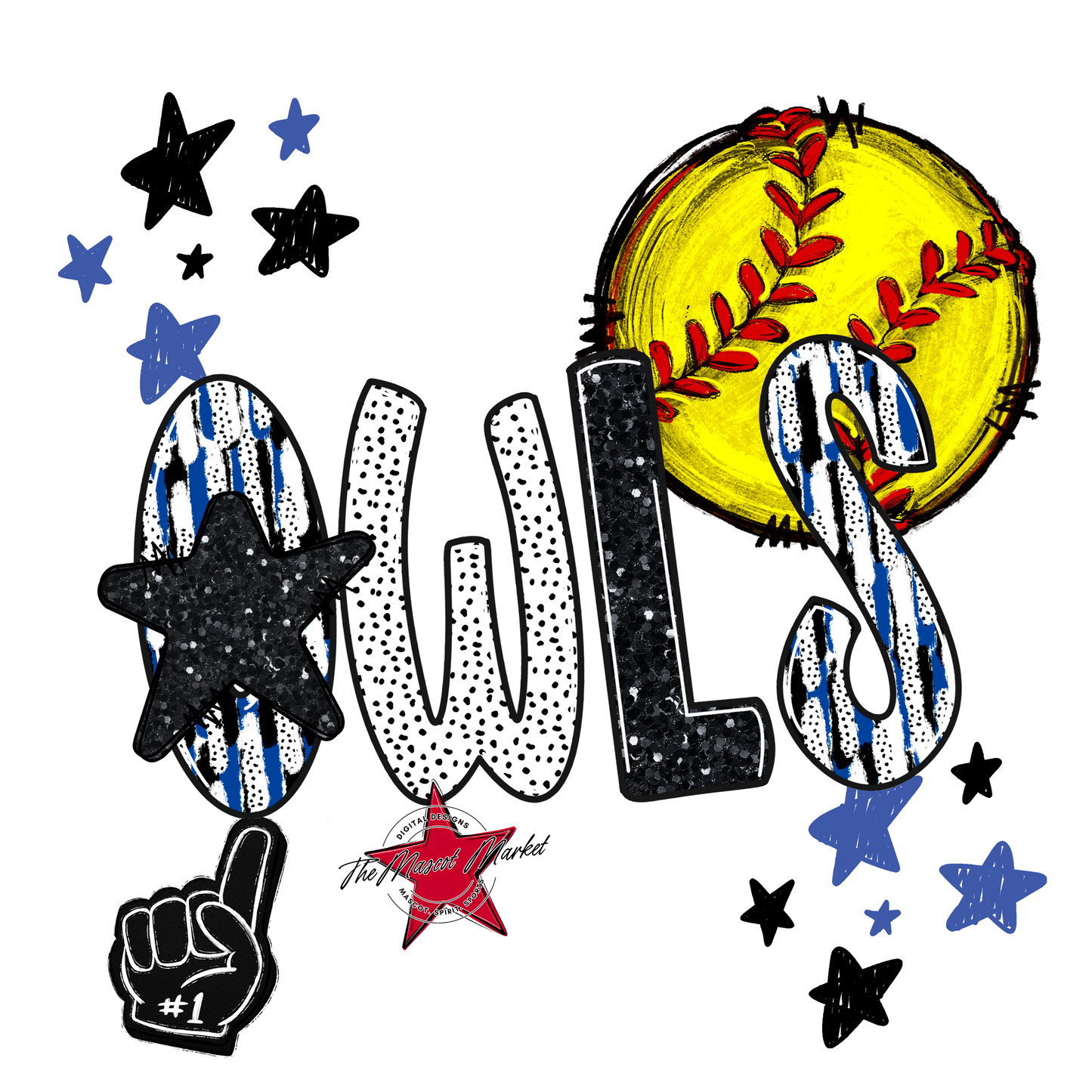 Owls Softball Scrape-Off Blue