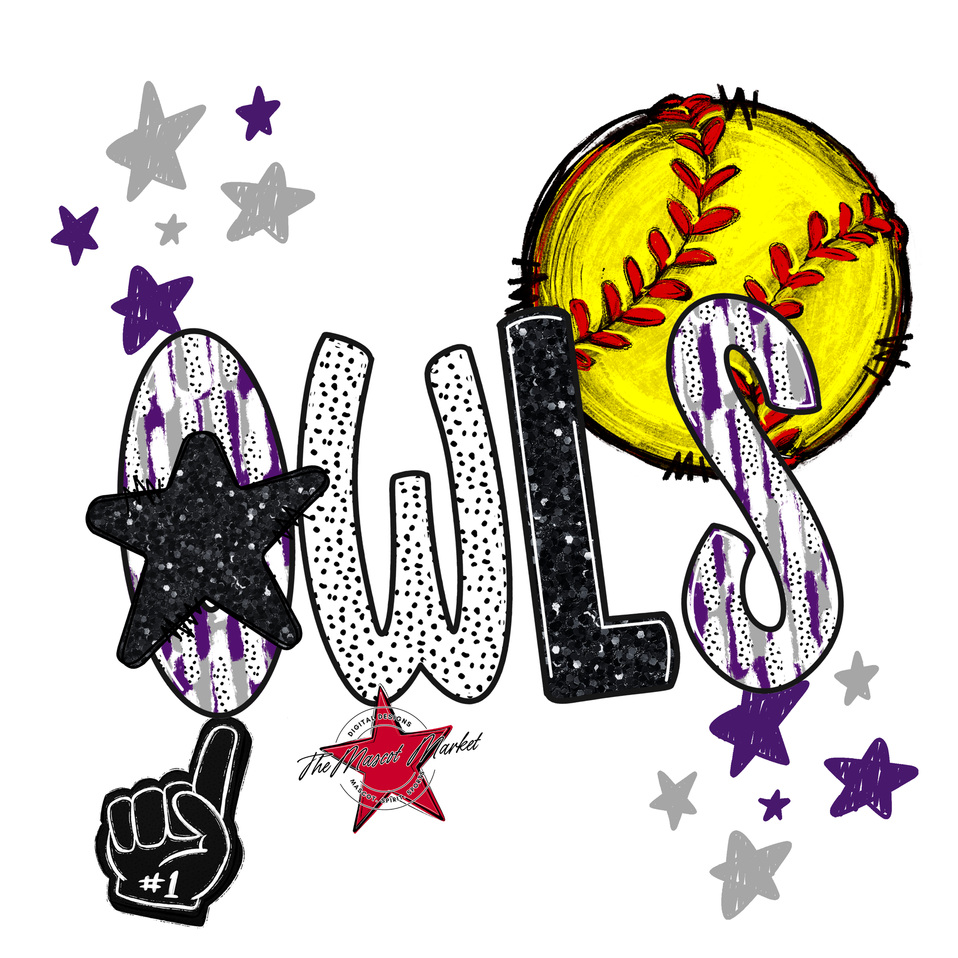 Owls Softball Scrape-Purple-Grey