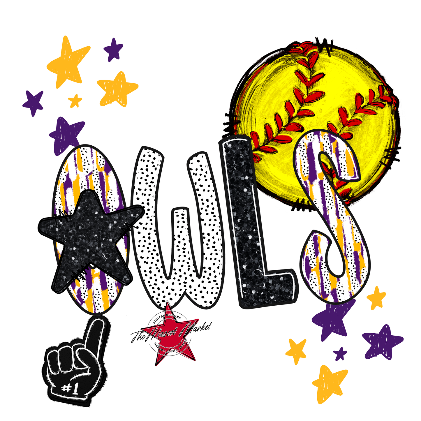 Owls Softball Scrape-Purple-Yellow