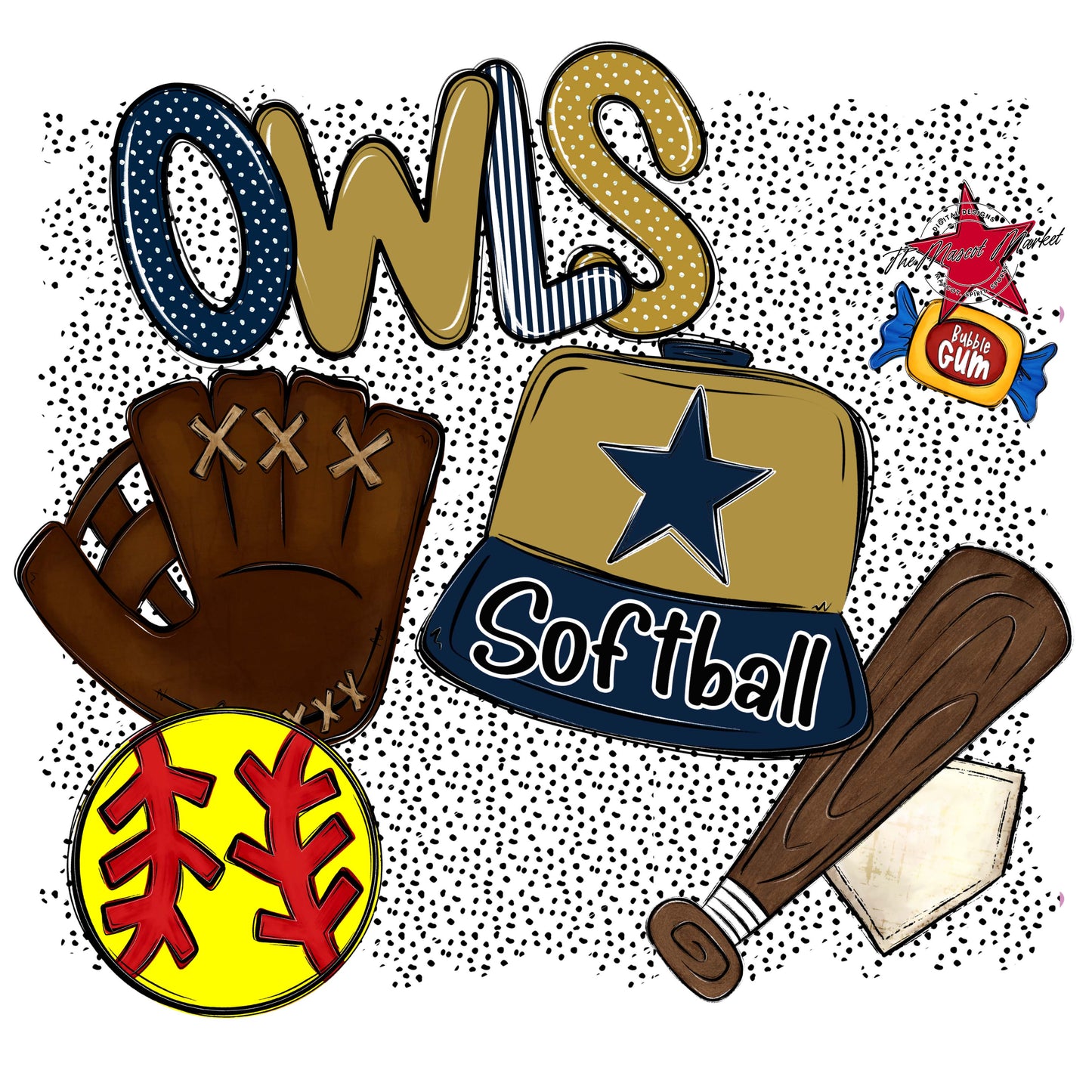 Owls Softball Spirit-Navy & Gold