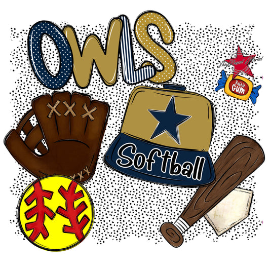 Owls Softball Spirit-Navy & Gold