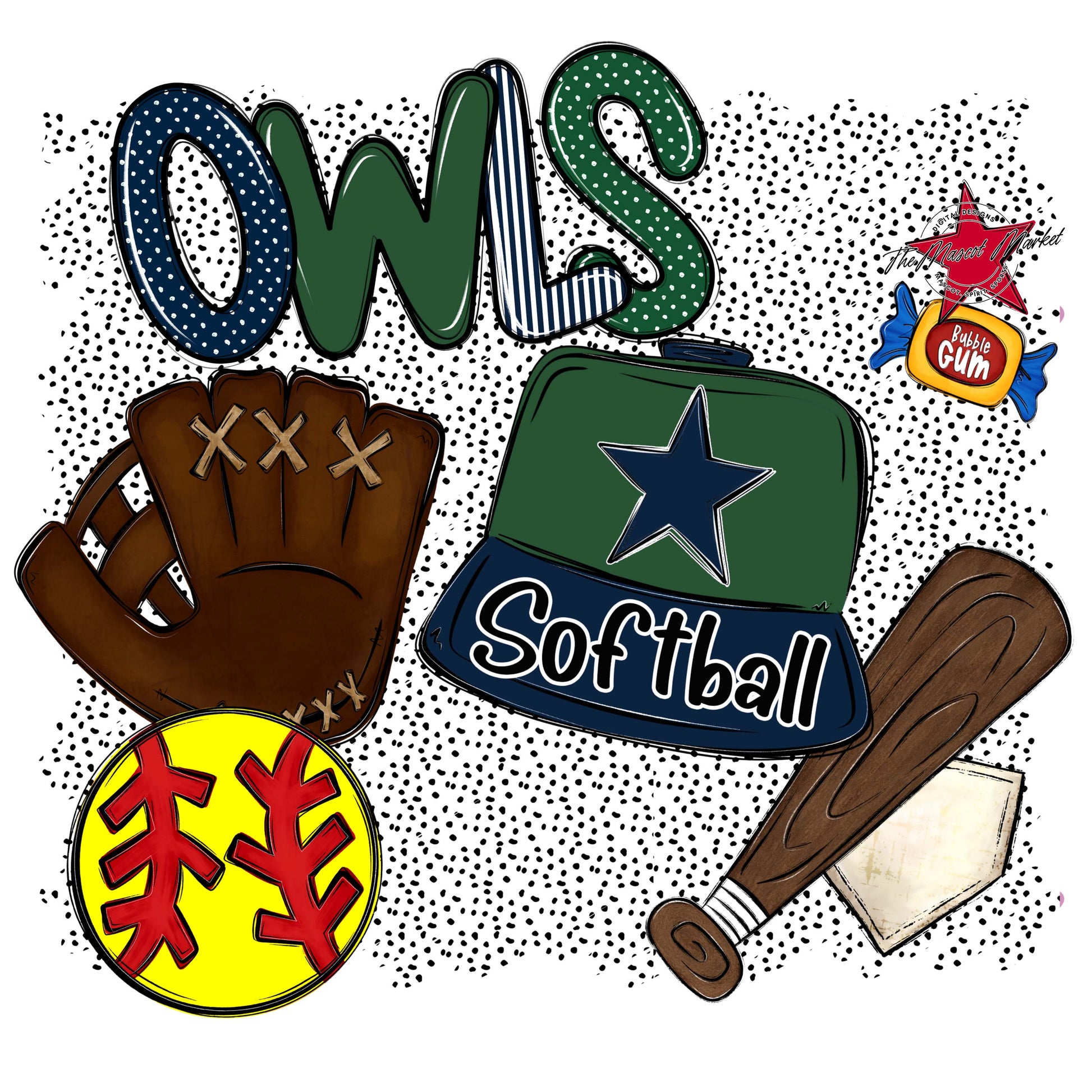 Owls Softball Spirit-Navy & Green