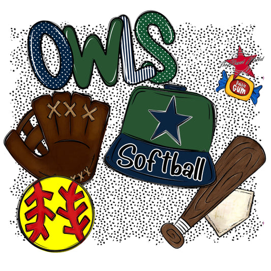Owls Softball Spirit-Navy & Green