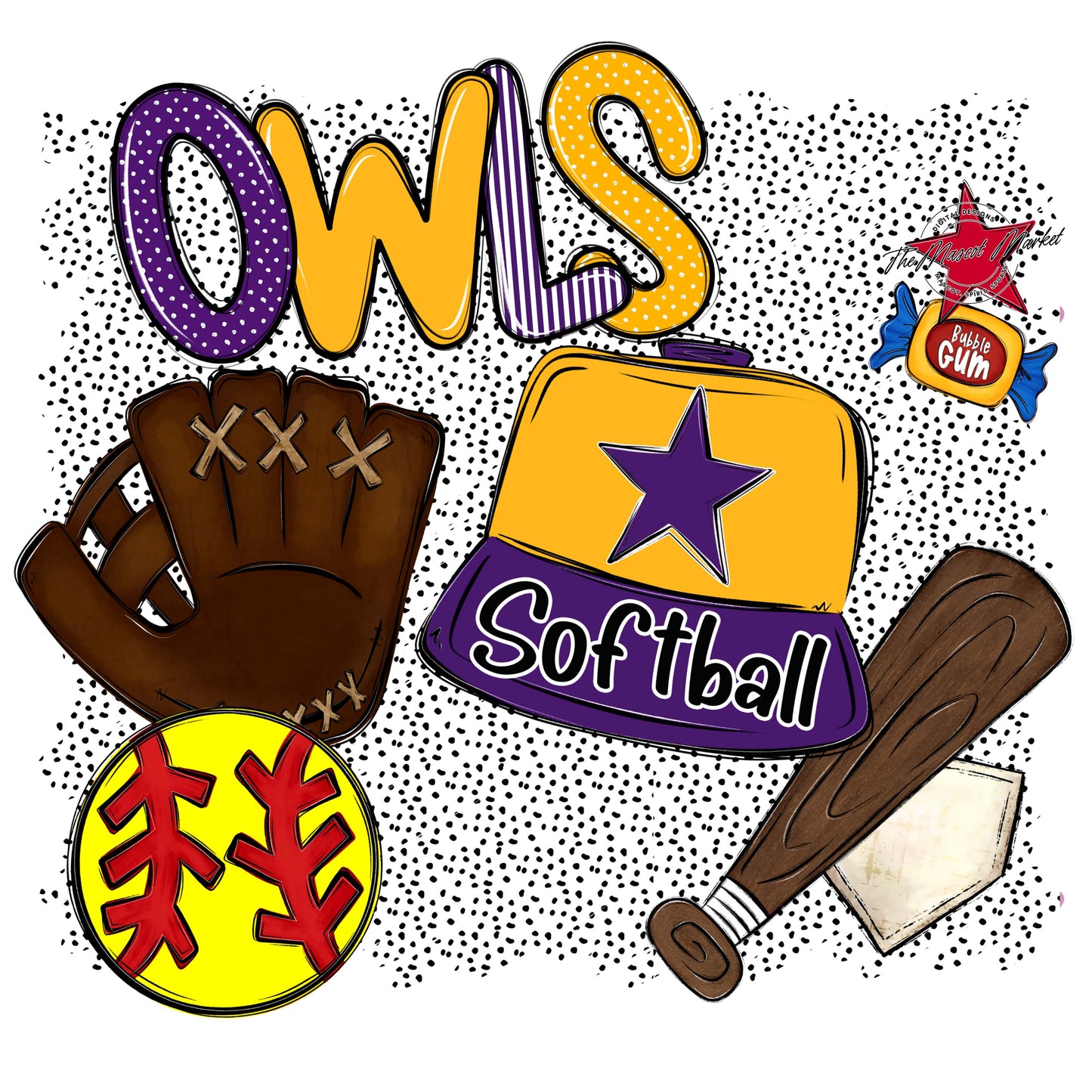 Owls Softball Spirit-Purple & Yellow