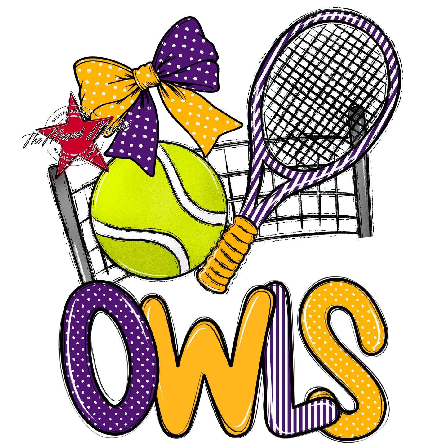 Owls Tennis Spirit Design-Purple & Yellow
