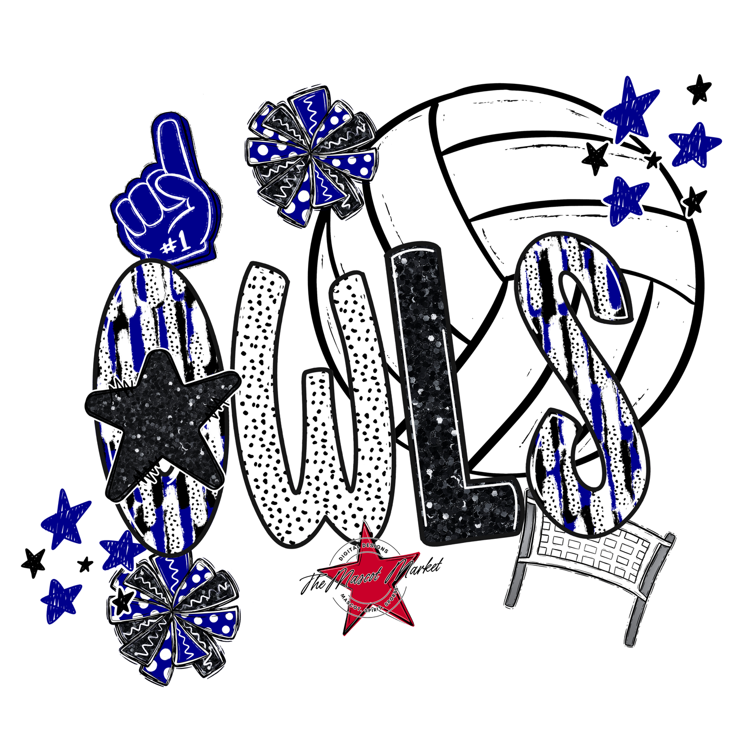 Owls Volleyball Scrape-Blue