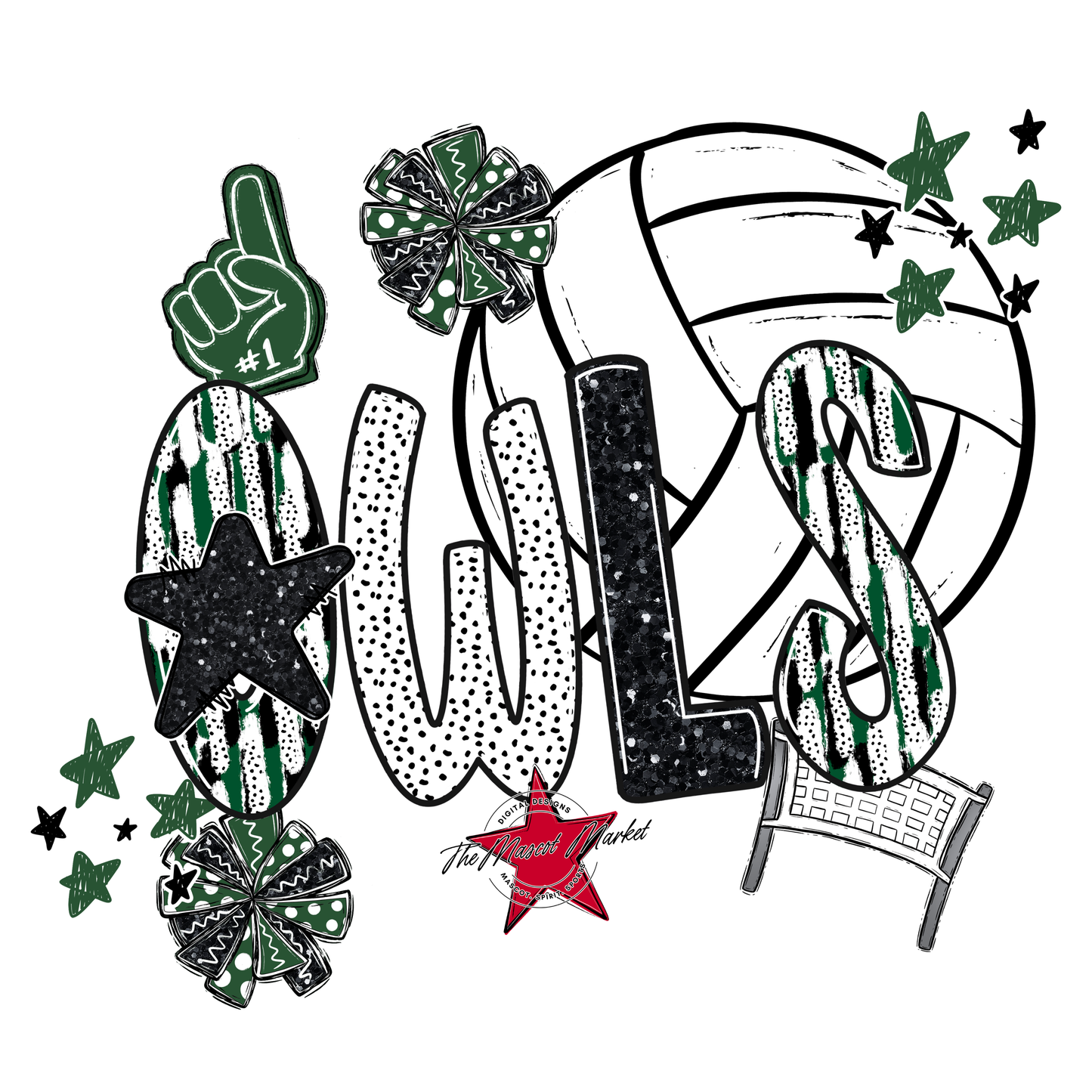 Owls Volleyball Scrape-Green