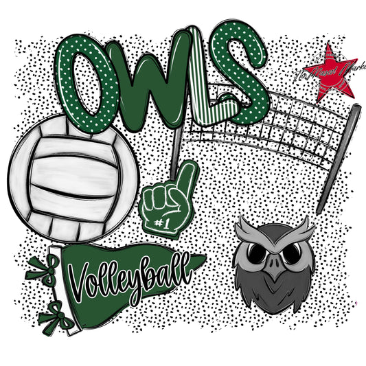Owls Volleyball Spirit-Green