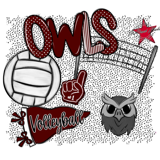 Owls Volleyball Spirit-Maroon