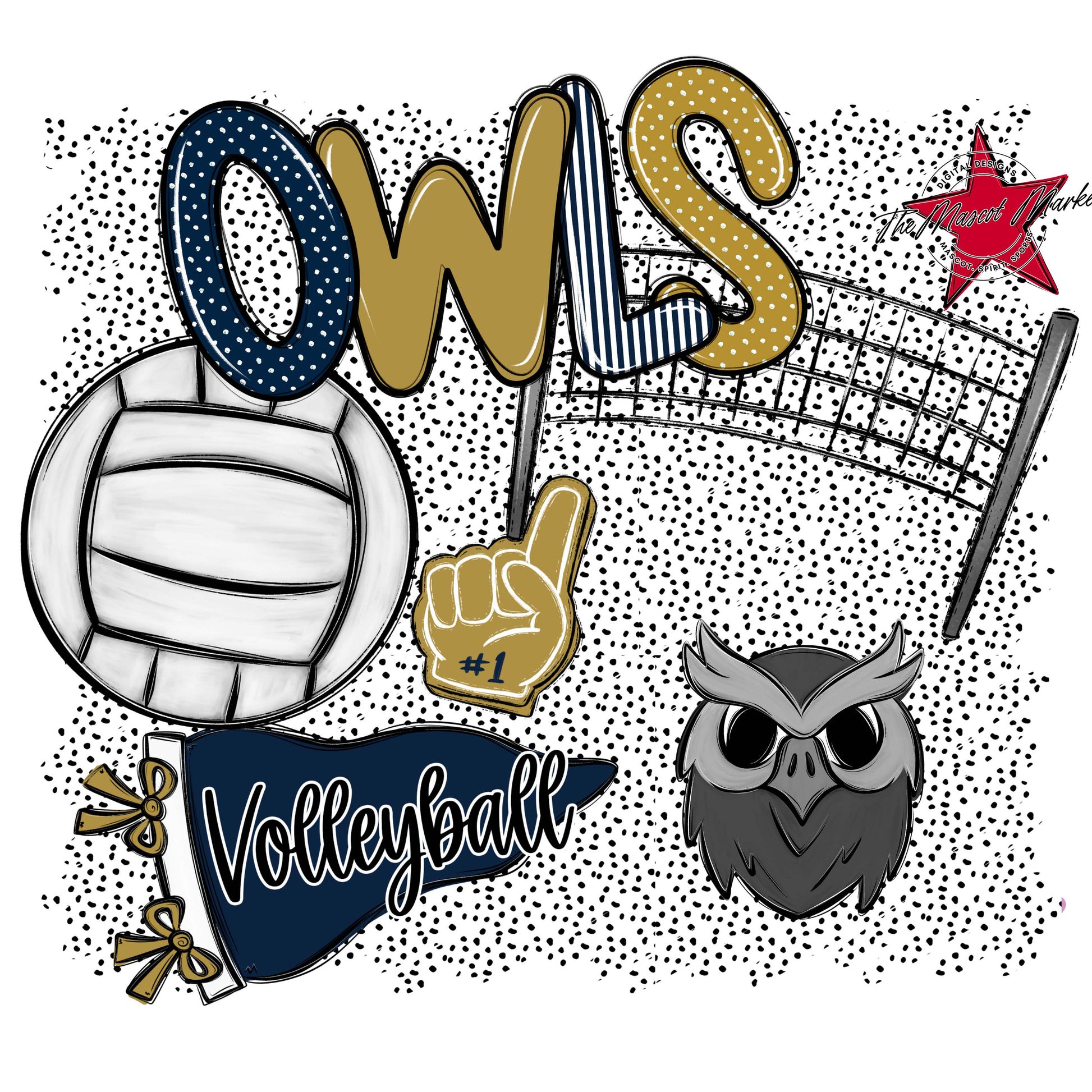 Owls Volleyball Spirit-Navy & Gold