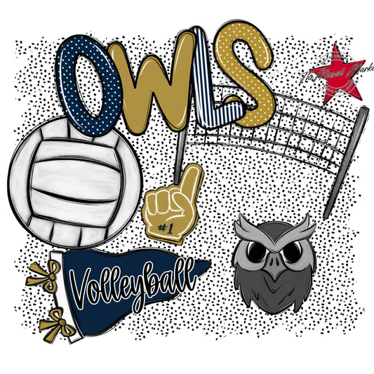 Owls Volleyball Spirit-Navy & Gold
