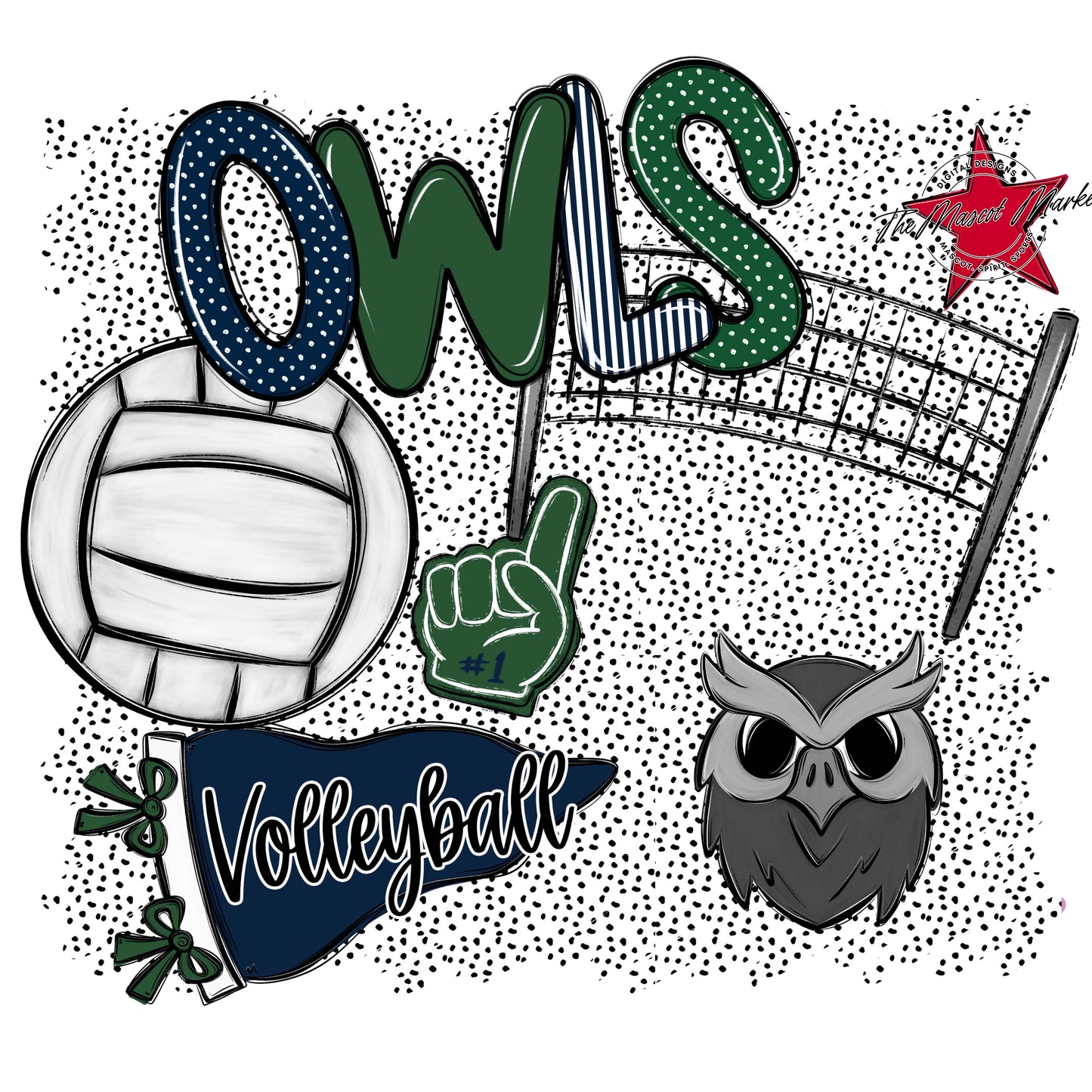 Owls Volleyball Spirit-Navy & Green