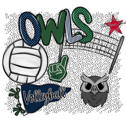 Owls Volleyball Spirit-Navy & Green