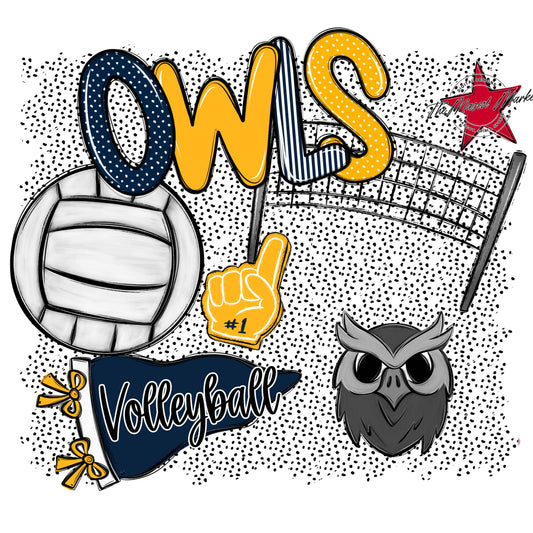Owls Volleyball Spirit-Navy & Yellow