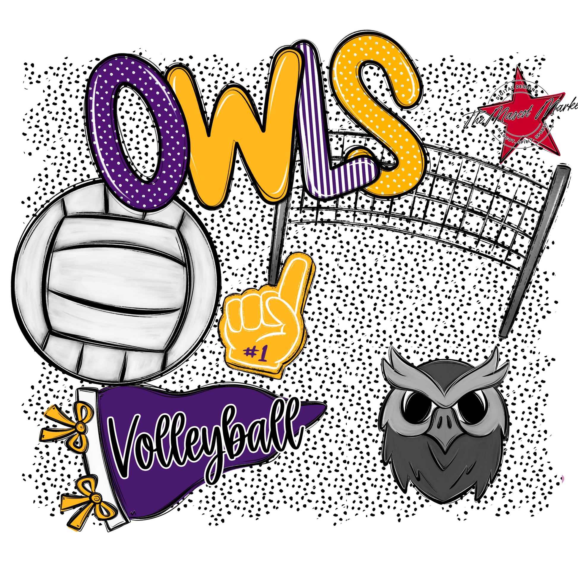 Owls Volleyball Spirit-Purple & Yellow