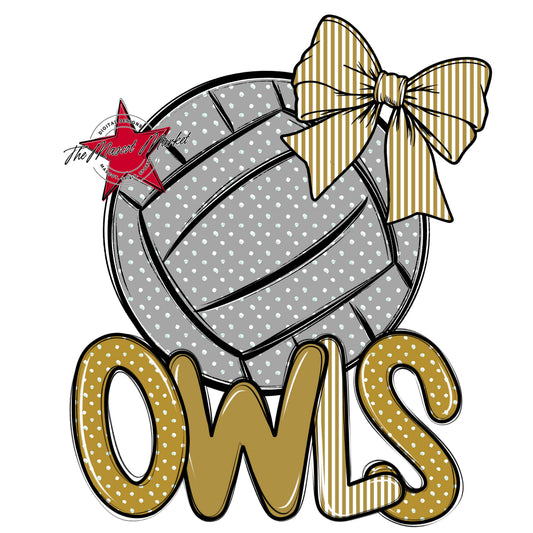 Owls Volleyball Spirit Design-Gold