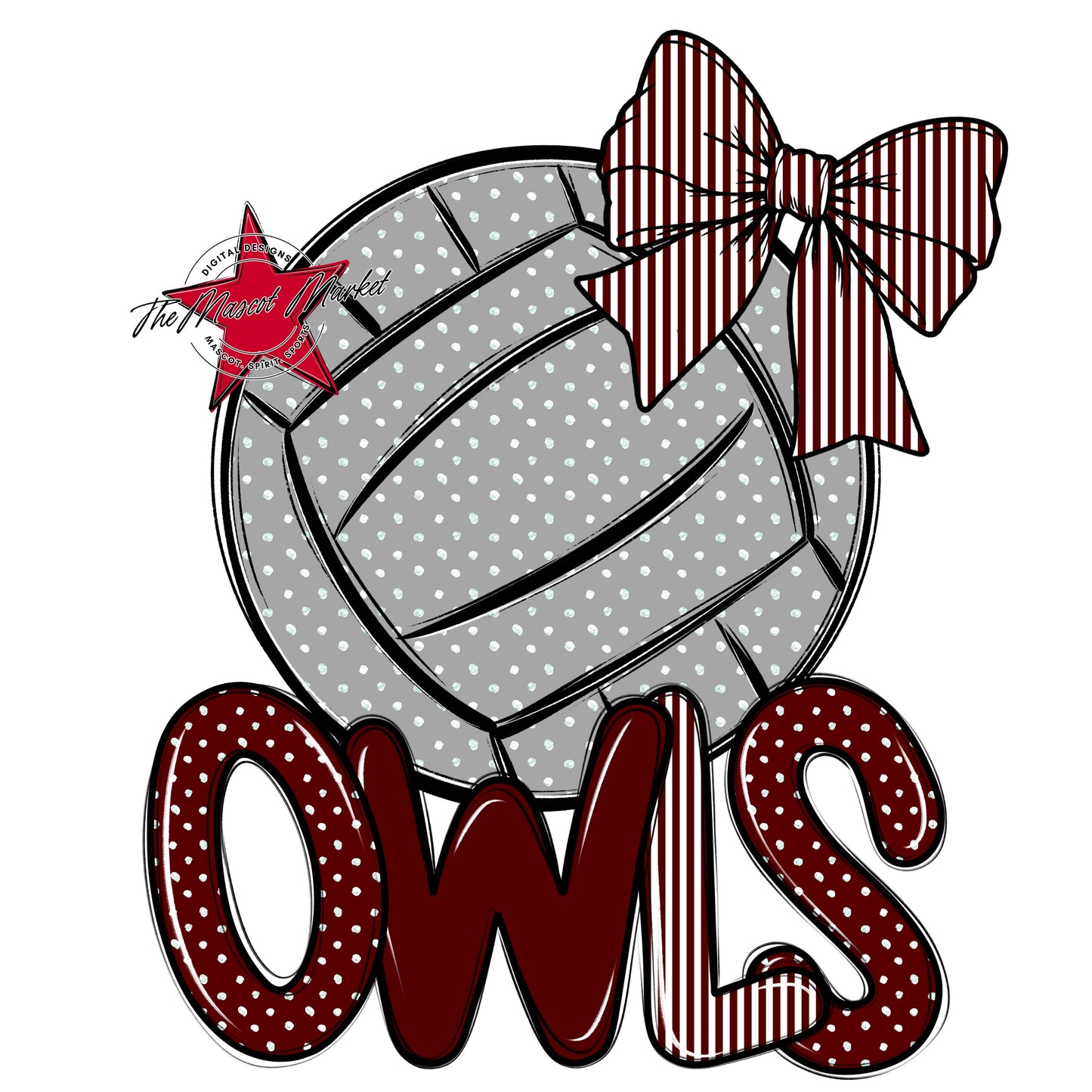 Owls Volleyball Spirit Design-Maroon