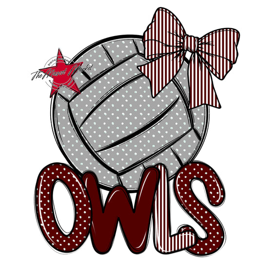 Owls Volleyball Spirit Design-Maroon