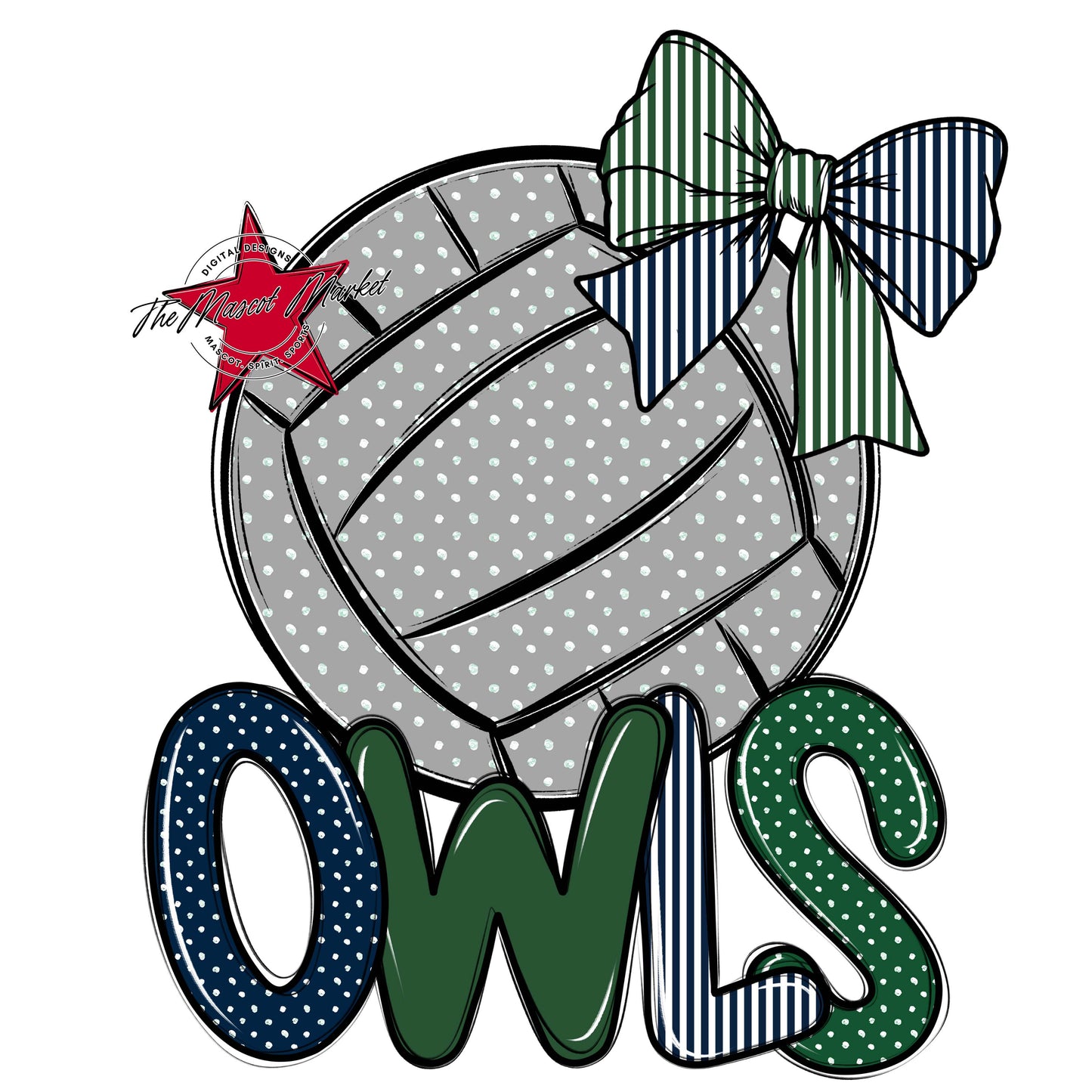 Owls Volleyball Spirit Design-Navy & Green