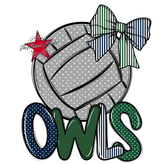 Owls Volleyball Spirit Design-Navy & Green