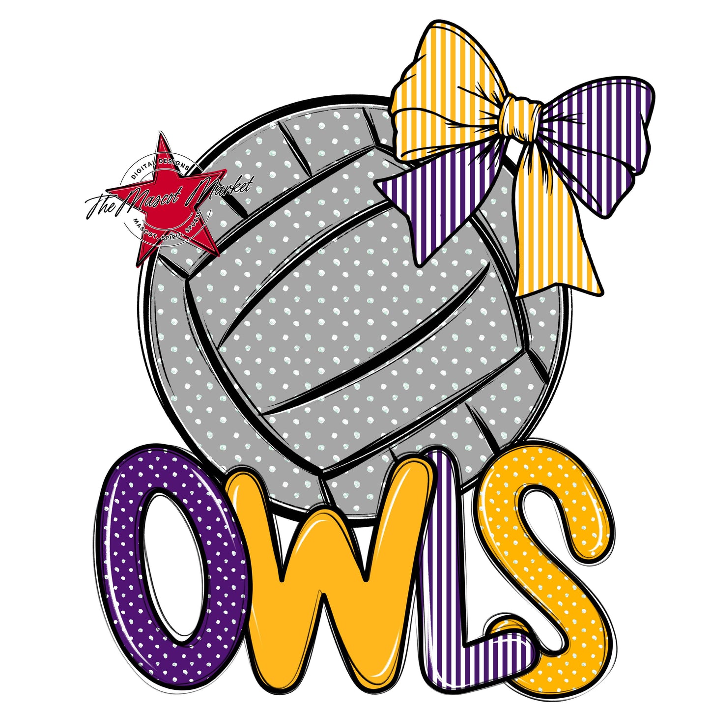 Owls Volleyball Spirit Design-Purple & Yellow