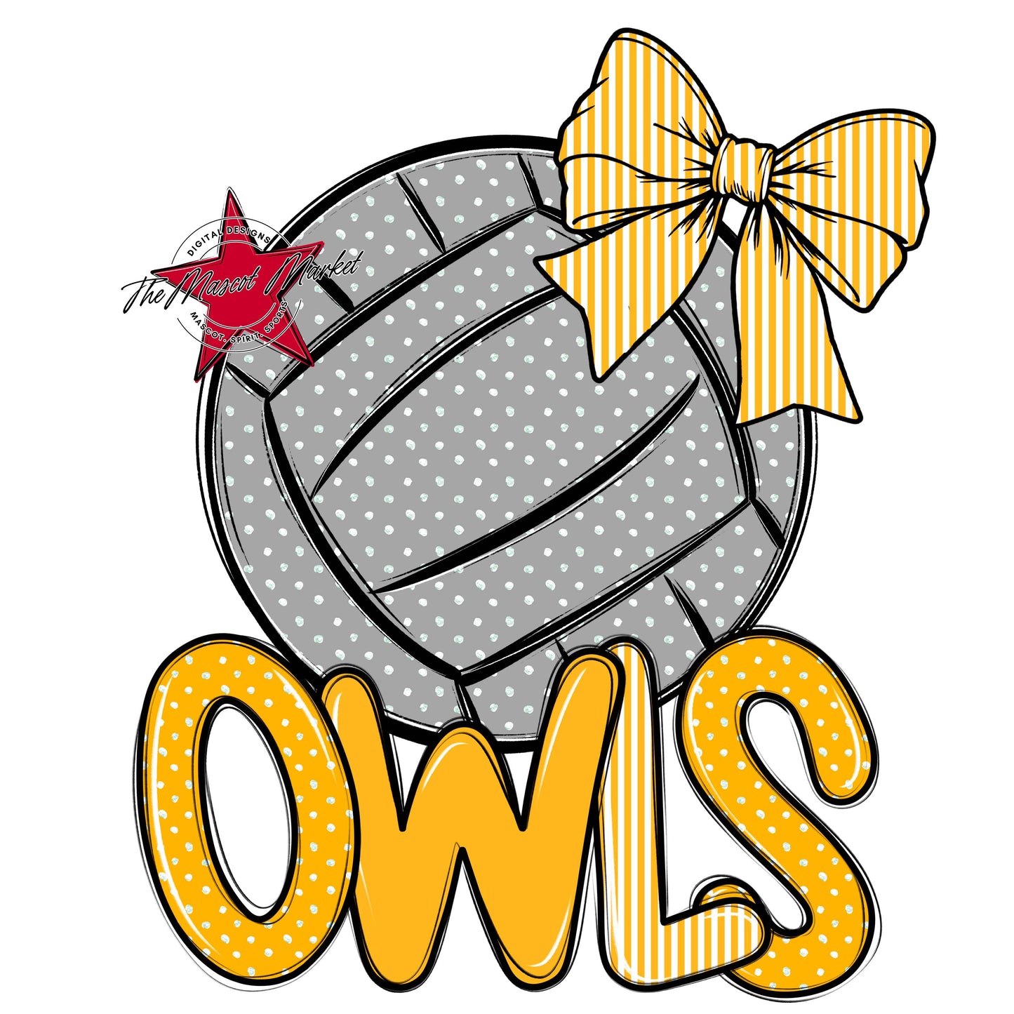 Owls Volleyball Spirit Design-Yellow