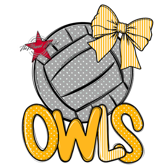 Owls Volleyball Spirit Design-Yellow