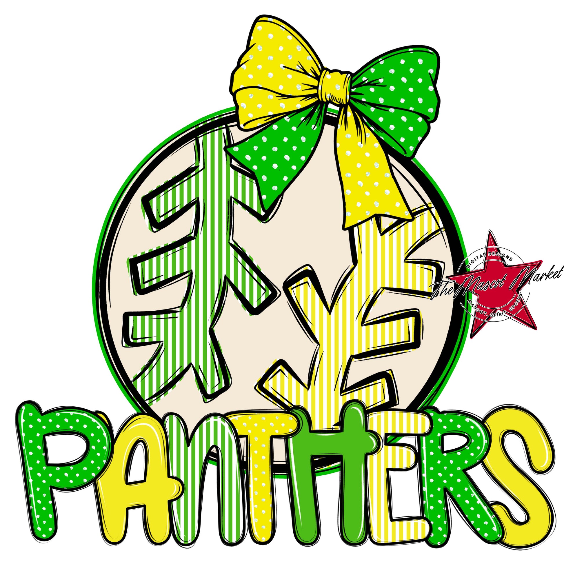 Panthers Baseball-Softball Spirit Design-Bright Green & Bright Yellow