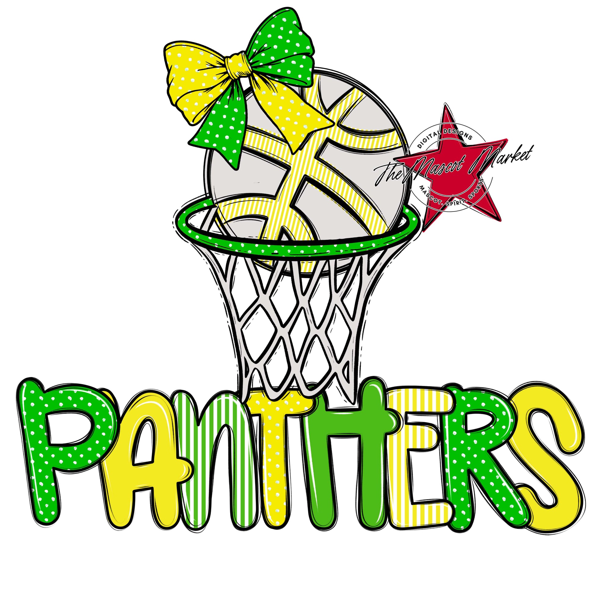 Panthers Basketball Spirit Design-Bright Green & Bright Yellow