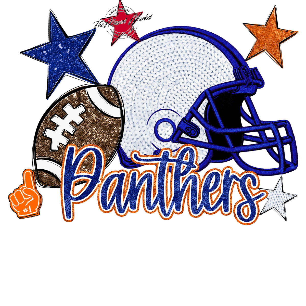Panthers Football Embroidered Sequins Design-Blue & Orange