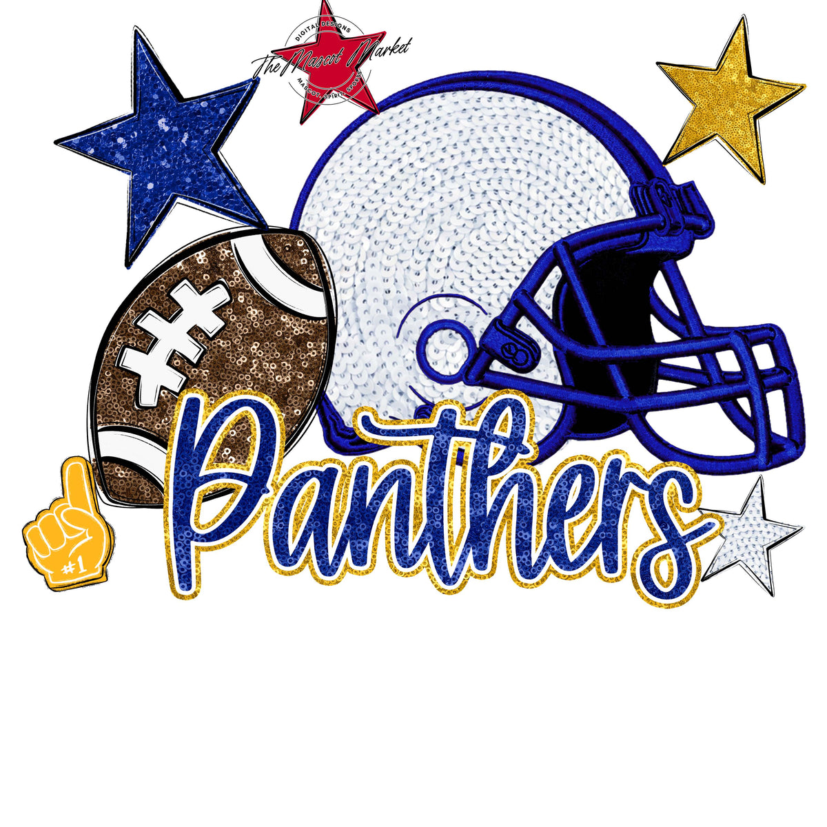 Panthers Football Embroidered Sequins Design-Blue & Yellow