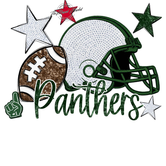 Panthers Football Embroidered Sequins Design-Green