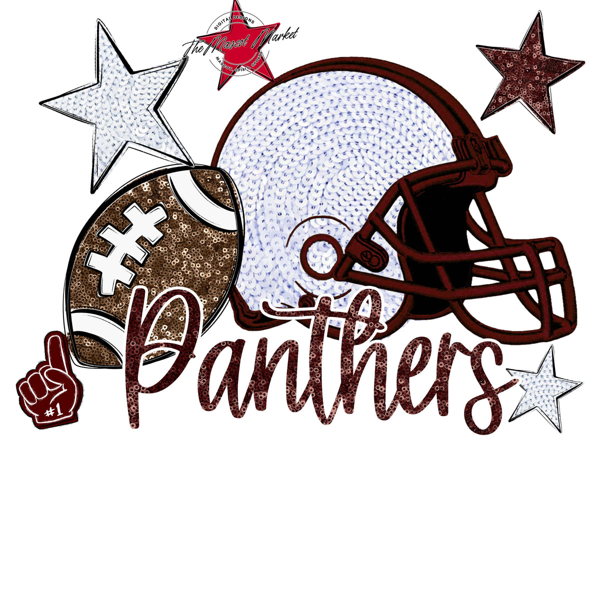 Panthers Football Embroidered Sequins Design-Maroon