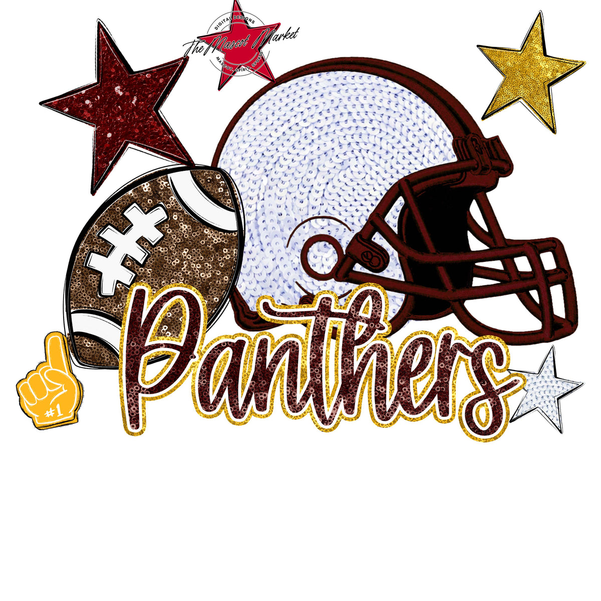 Panthers Football Embroidered Sequins Design-Maroon & Yellow