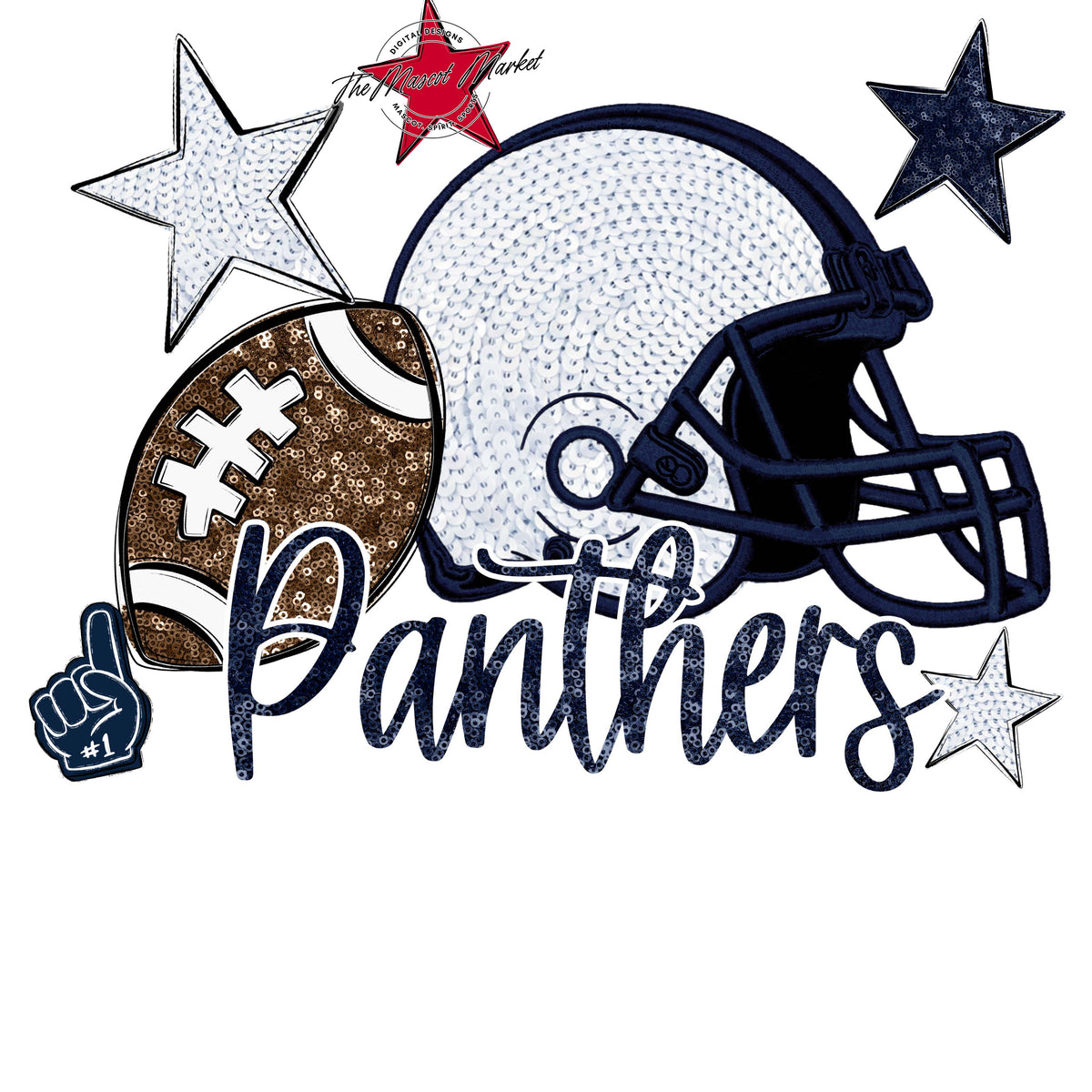 Panthers Football Embroidered Sequins Design-Navy